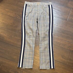 MOTHER Plaid Chinos with Navy & Cream Side Stripes